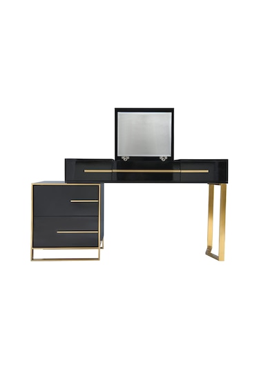 Cristina Siyah Gold Metal Makyaj Masası