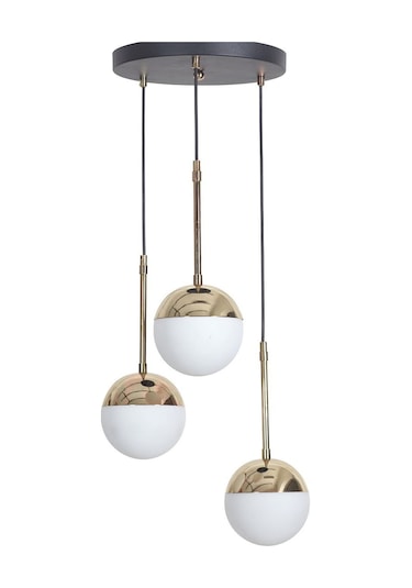 Nova 3 Lü Krom-siyah Metal Gövde Beyaz Camlı Tasarım Lüx Sarkıt Avize - Gold - Beyaz Füme - Krom