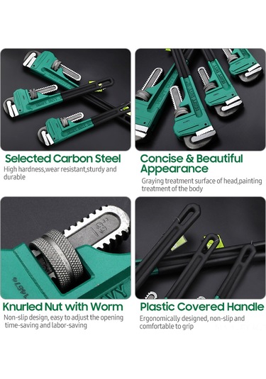 Xindoker 8 İnç Endüstriyel Boru Anahtarı - Yeşil + Siyah, Yüksek Dayanıklı Karbon Çelik, Ev Ve Endüstriyel Kullanım İçin İdeal