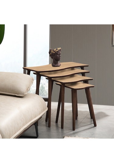 Vovvahome Salsa 4lü Dörtlü Mdf Ahşap Zigon Sehpa - Meşe
