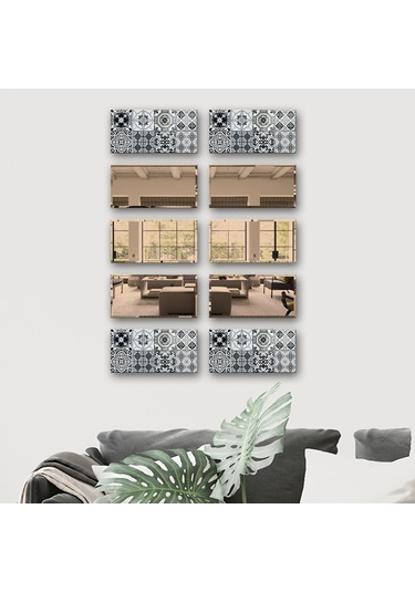 Dekor Camı | Karakalem Çizim Cam ve Bronz Ayna | 10'lu Takım