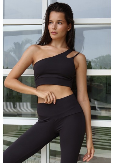 Asana Omuz Detay Spor Siyah Crop Siyah
