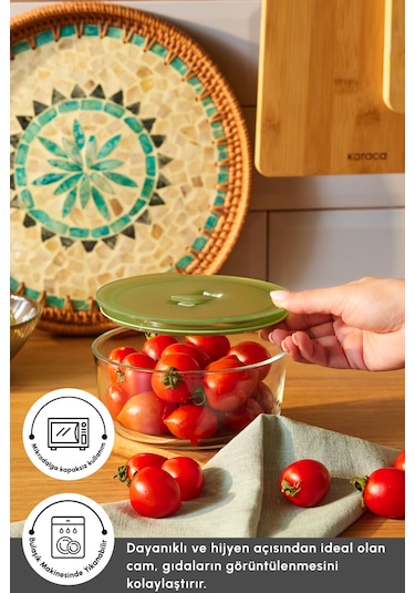 Karaca Green Yuvarlak Cam Saklama Kabı 850 Ml Yeşil