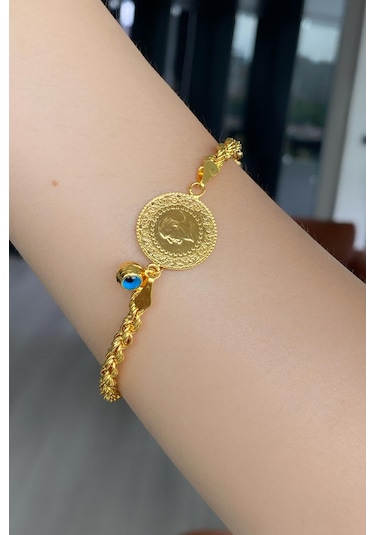 Zümrüt Sarraf 14 Ayar Nazar Boncuklu Çeyrek Altın Bileklik Sarı Altın