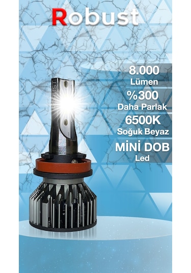 Robust H11 Led Xenon Far Ampulü Yeni Nesil Mini 8.000 Lümen
