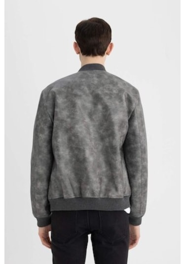 Defacto Slim Fit Dar Kesim Kolej Yaka Fermuarlı Cepli Astarlı Mevsimlik Hafif İnce Suni Deri Mont Ceket C6971AX24AUAR167 Antrasit