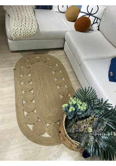 Cookie Jüt Hasırlı El Örgüsü Kilim Bej