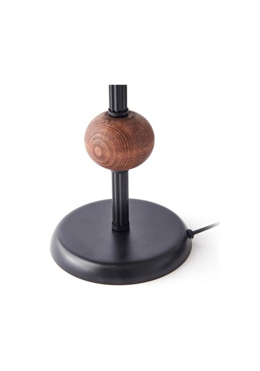 Safir Light Ahşap Detaylı Metal Abajur - Siyah - 43x25x25 Cm Siyah