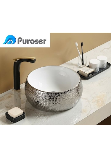 Puroser Arova Gümüş Tezgah Üstü Çanak Lavabo