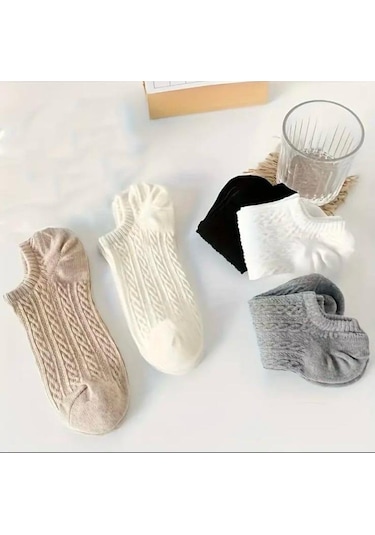 Kabartma Desenli Kadın Sneakers Çorap 5'çift ASORTİ