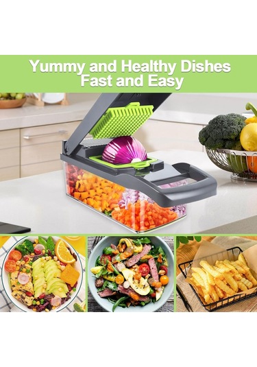 Gajeena Mutfakda Hızlı Kesim: 16 Fonksiyonlu Sebze Meyve Dilimleyici, Parçalıcı, Işınlayıcı Depolama Kutusuyla Temiz Ve Verimli Yeşil