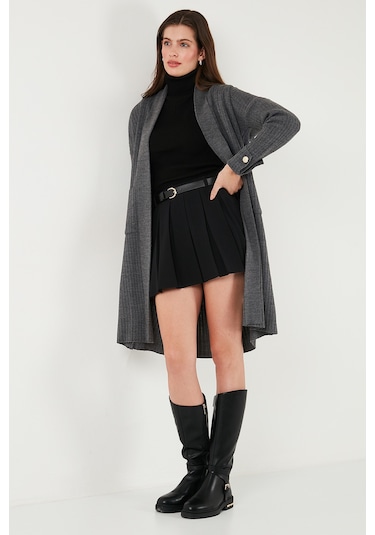 Lela % 100 Akrilik Triko Örme Uzun Bayan Hırka 4615212 Antrasit