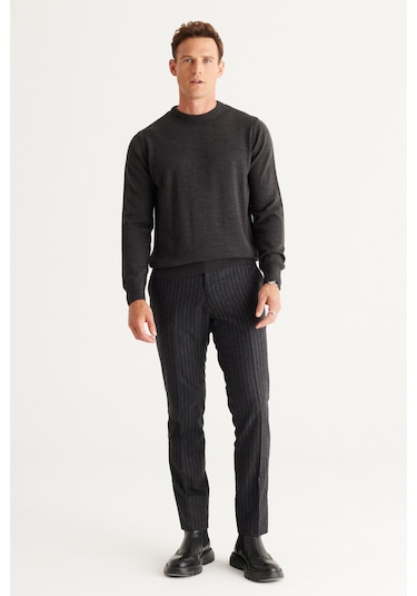 Altinyildiz Classics Erkek Antrasit-Melanj Standart Fit Normal Kesim Bisiklet Yaka Triko 4A4923100001ANMS Antrasit