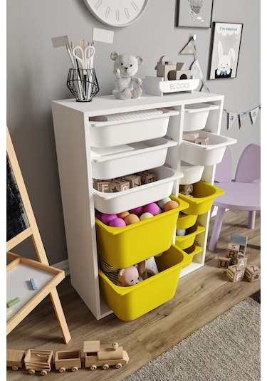 %100 Mdf - Medium Duo 12 Sepetli Oyuncak Dolabı Sarı