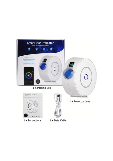 Honeybeeshop 1 Adet Tuya Akıllı Yıldız Projeksiyon Işığı Beyaz Renkli Led Galaksi Gece Gökyüzü Projesi Uygulama Kontrollü Kablosuz