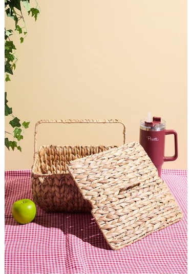 Cliento Hasır Kapaklı Piknik Sepeti 31.5x31.5cm Kahverengı Kahverengi