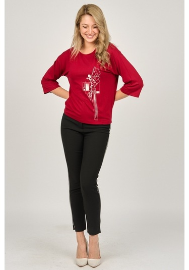 Sistas Kadın Desenli Bluz 6690208 Bordo-Bordo