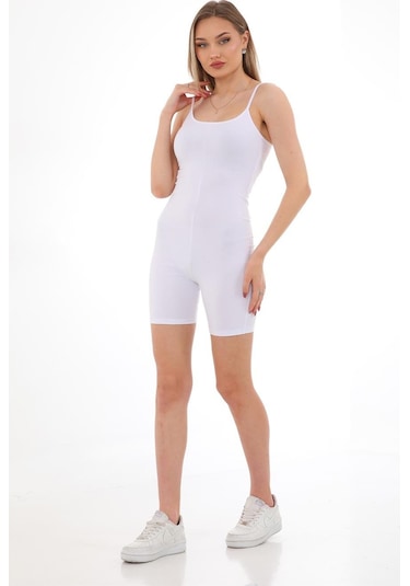 Penyebizden Kadın Body İp Askılı Şort Tulum-beyaz