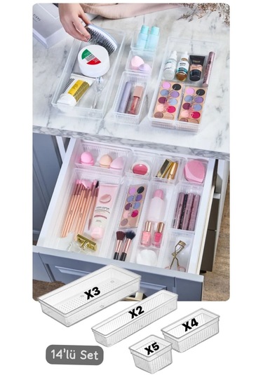 Bade 14 Parça Çekmece İçi Kaşıklık Düzenleyici Organizer - Çatal Şeffaf