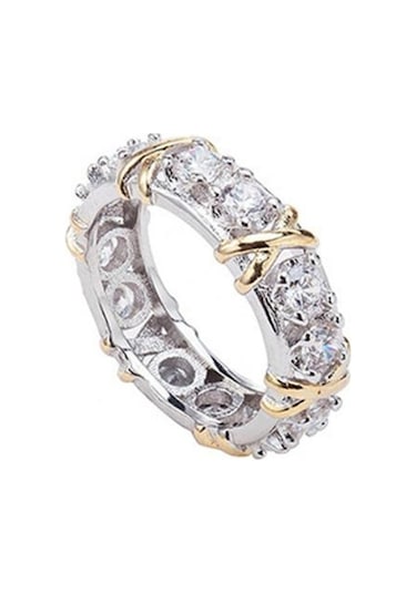 Tam Kübik Zirkonya Cz Çapraz Beyaz Altın Kaplama Yüzük Bayan Düğün Takı Us 8 Beyaz