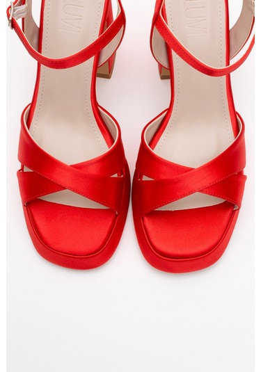 Lello Kırmızı Saten Kadın Platform Topuklu Ayakkabı Kırmızı