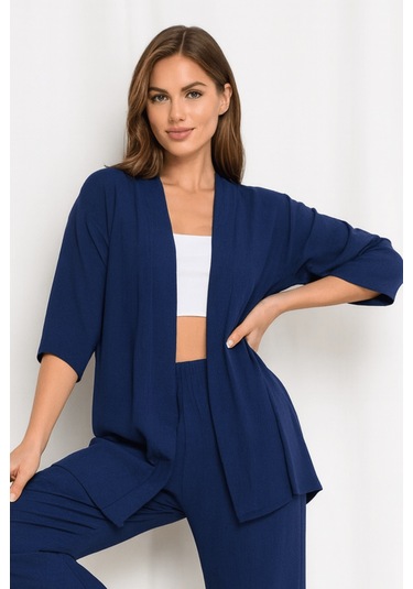 Bürümcük Kumaş Kimono Hırka Alt-üst Takım M-6xl Lacivert