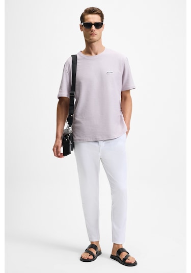 Grımelange Noır Erkek%100 Organik Pamuk Bisiklet Yaka Kısa Kol Regular Lila T-shirt Lila