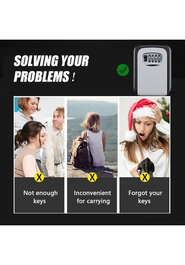 Ulzyvf Duvara Monte 4 Haneli Şifreli Anahtar Kutusu - Dayanıklı Siyah Siyah