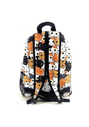 Luckybag Renkli Kedi Desenli Dayanıklı Spor Seyahat Yürüyüş Okul Genç Çocuk Sırt Çanta Krem