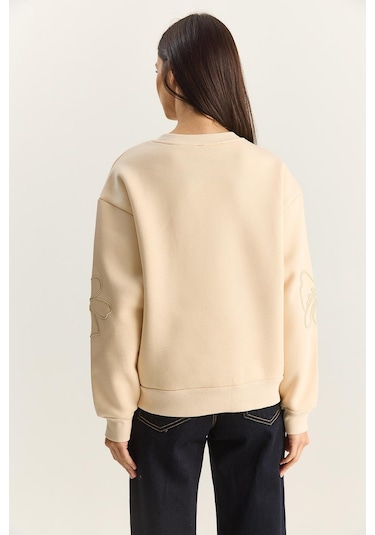 Shade Kadın Çiçek Eva Nakış Üç İplik Şardonlu Sweatshirt 60601046 - Bej