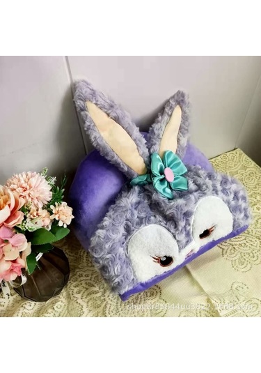 Sevimli Peluş Kapüşonlu U Şeklinde Yastık-mor Tavşan