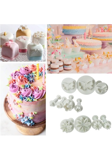 Sones 114'ü 1 Arada Fondan Kek Pişirme Dekorasyon Araçları Piston Kesiciler Çiçek Kalıpları Seti