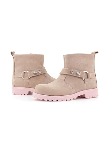 Rakerplus Chiron Hakiki Deri Pembe Fermuarlı Taşlı Kız Çocuk Bot Pembe