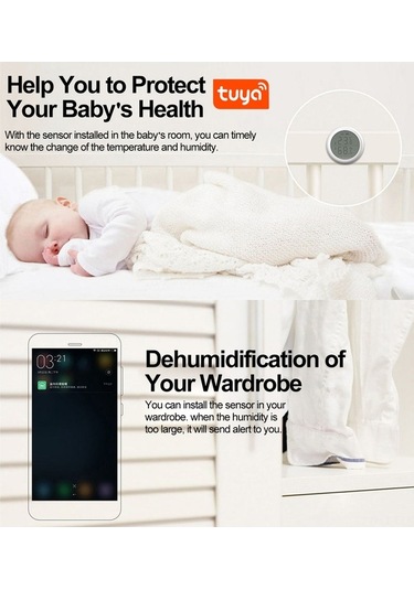 Didadodo Zigbee Akıllı Sıcaklık-nem Sensörü - Uzaktan Yönetimli Uyarı, Uzun Pil Ömrü Beyaz Beyaz