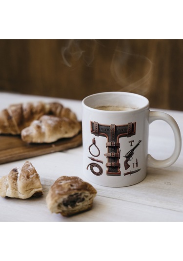 T Harfi Kovboy Temalı Bardak 330 Ml İsim / Harf Kişiye Özel Hediye - Vahşi Batı Konsept Beyaz