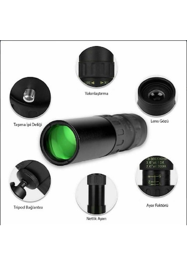 Yenilzd 10-300x40mm Monoküler Teleskop-evrensel Telefon Klipsi-tr Siyah
