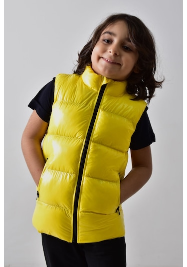 Banada Moda Erkek Çocuk Parlak Sarı Şişme Yelek Sarı