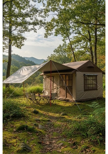 10-12 Kişilik Oxford Kumaş Şişme Çadır 350x350x250cm Su Geçirmez Pu4000+mm Haki Yeşil