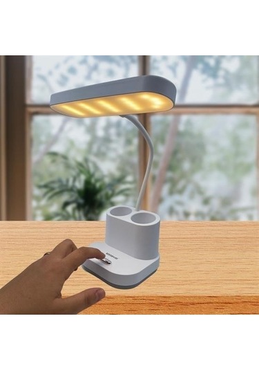Buffer Kalemlikli Usbli Dokunmatik 3 Kademeli 360 Derece Özel Göz Korumalı Led Lityum Masa Lambası -m11 Beyaz