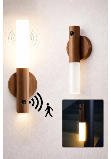 Sensörlü Dekoratif Meşale Duvar Aplik Led Gece Lambası Mıknatıslı Model Kahverengi