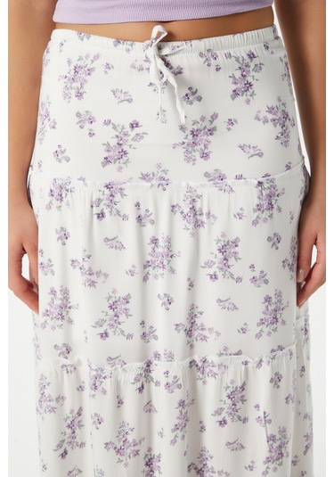 Kadın Rebekka Çiçekli Lila Astarlı Uzun Etek 17639 Beyazlila Beyaz - Lila