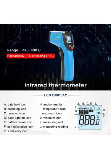Suofeng Endüstriyel Entegre Termometre -50 C/+400 C, Lcd Ekranlı, Aaa Pil Dahil, Geniş Kullanim Alanlı Entegre Sıcaklık Ölçer