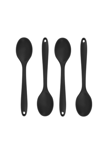 Kosona Siyah Isı Dayanıklı Silikon Karıştırma Kaşıkları Seti 4 Adet - Mutfak Pişirme Ve Servis Gereci Siyah