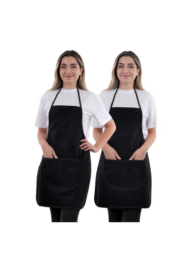 Wellsoft İkili Paket Cepli Mutfak Önlüğü Sıvı Geçirmez Su Geçirmez Mutfak Önlüğü Siyah