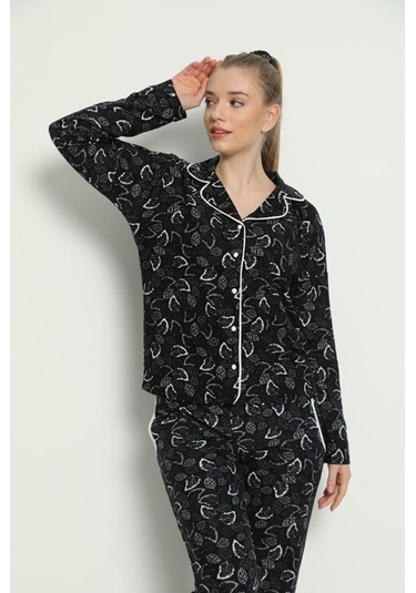 Pijamoni Kadın Süet Boydan Düğmeli Pijama Takımı - 5660-16