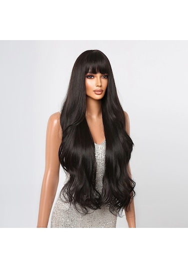 Kadın's Peruk 30 İnç Uzun Siyah Kıvırcık Saç Peruk Patlamalı Doğal Görünümlü Dalgalı Per Sentetik Saç Peruk Kaynak Çıtçıt 58638592