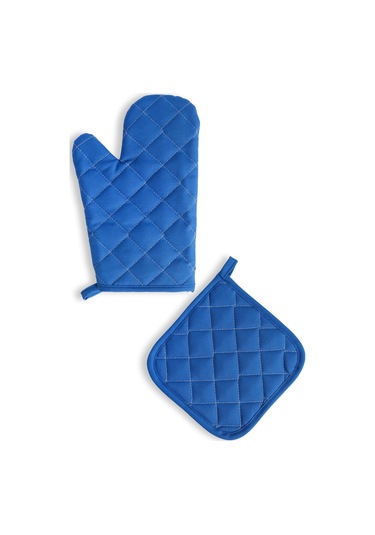 Yanmaz Fırın Eldiveni Ve Fırın Tutacağı 1 Eldiven 1 Tutacak Mavi