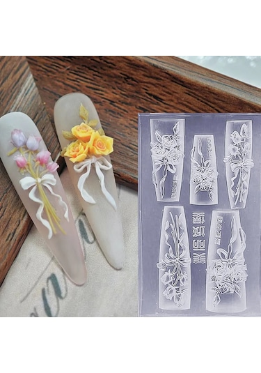 1 Adet Manolya Çiçek Yılan Gül Çiçek 3d Akrilik Tırnak Kalıp Nail Art Süslemeleri Silikon Damgalama Plakaları Tırnak Aksesuarları Safir
