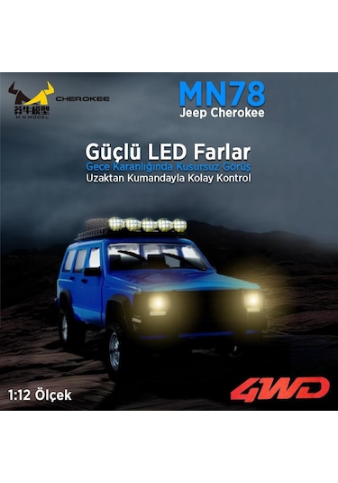 Mn Model Mn78 1/12 Jeep Cherokee 4x4 Rc Model Crawler Offroad Truck Uzaktan Kumandalı Araba Rtr Mavi+dahili Işık Seti