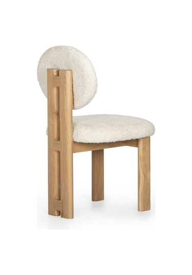 Coco Iskandinav Still Krem Teddy Kumaş Natural Ahşap Bohem Sandalye